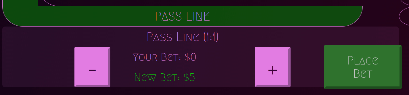 craps table point being set to six.