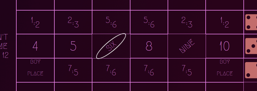 craps table point being set to six.